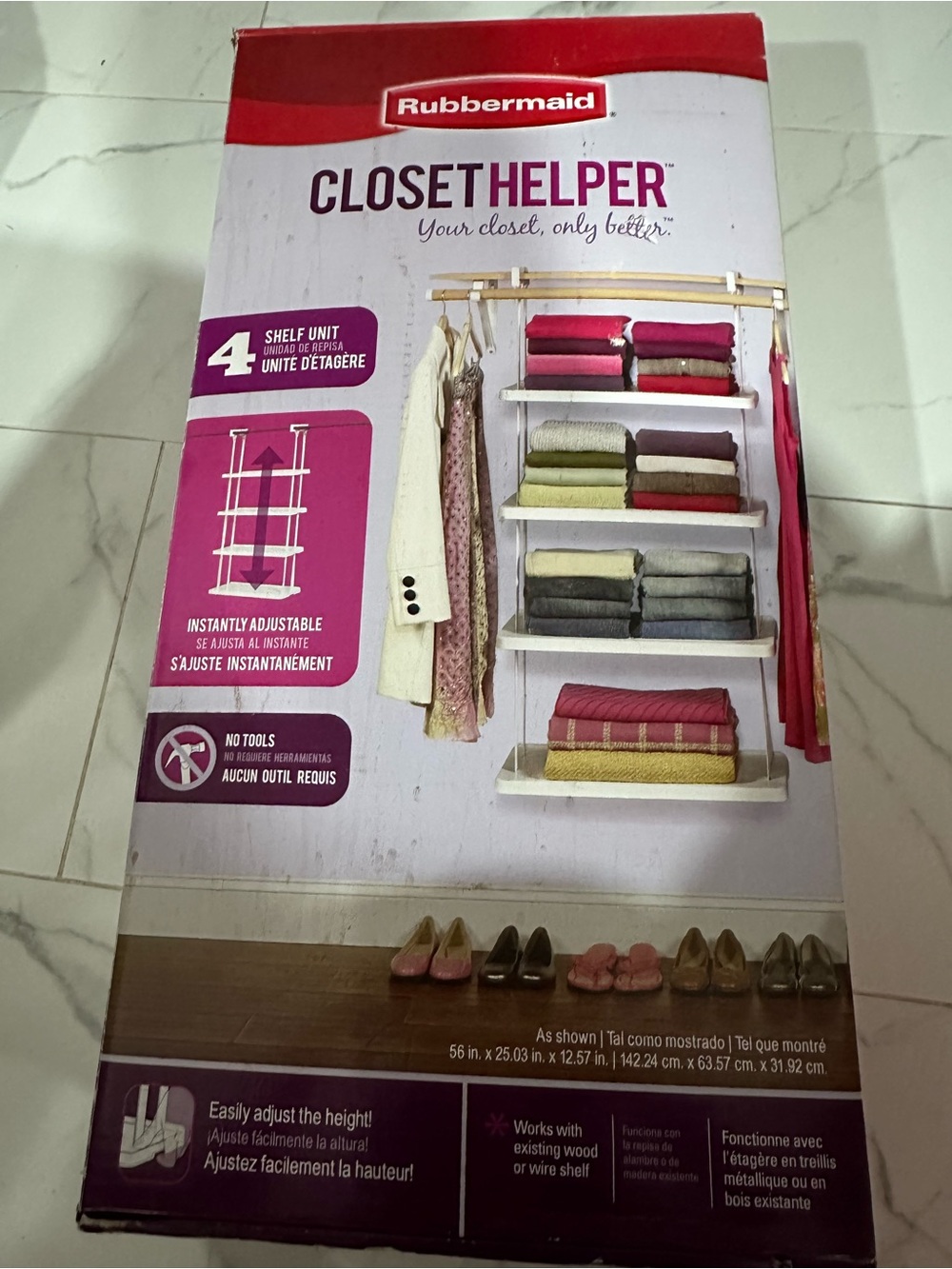 Rubbermaid ClosetHelper Hanging Shelf Organizer in Pink and White
